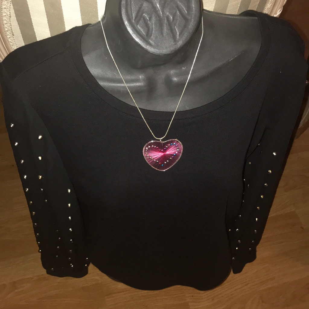 24 K White Gold Plate Strand With Heart Threaded Pendant Necklace 18 Inches